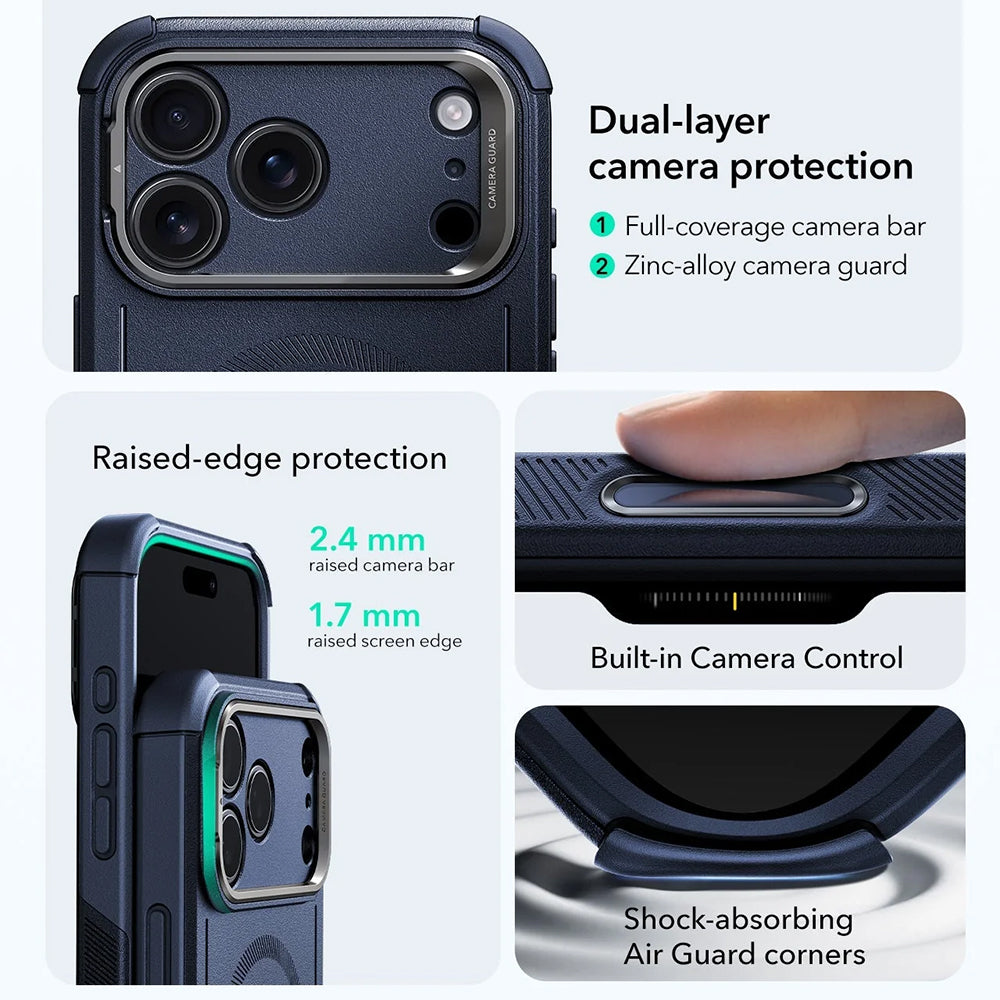 Custodia MagSafe per Apple iPhone 17 Pro, ESR, Cyber Armor Kickstand, Blu