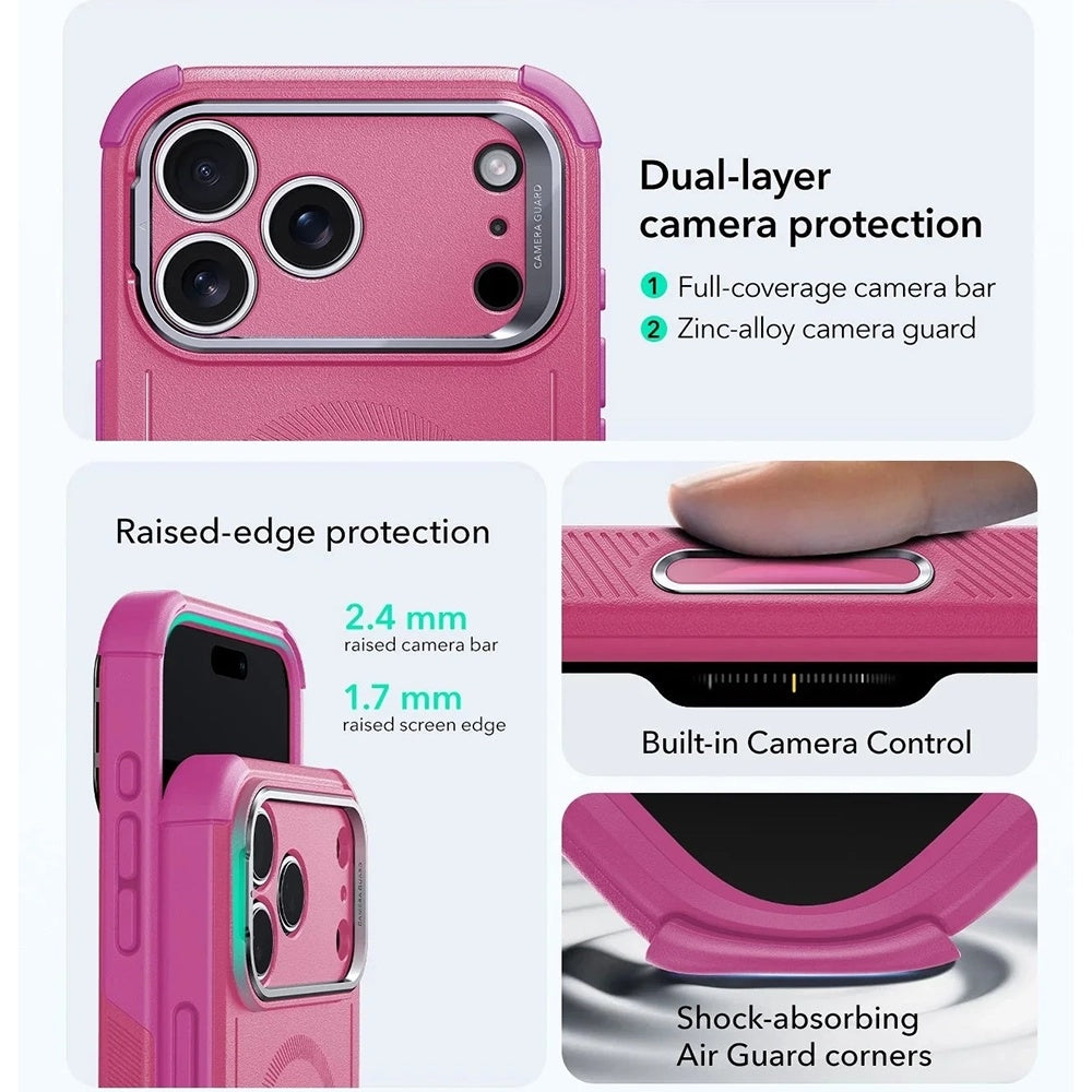 Custodia MagSafe per Apple iPhone 17 Pro, ESR, Cyber Armor Kickstand, Rosa