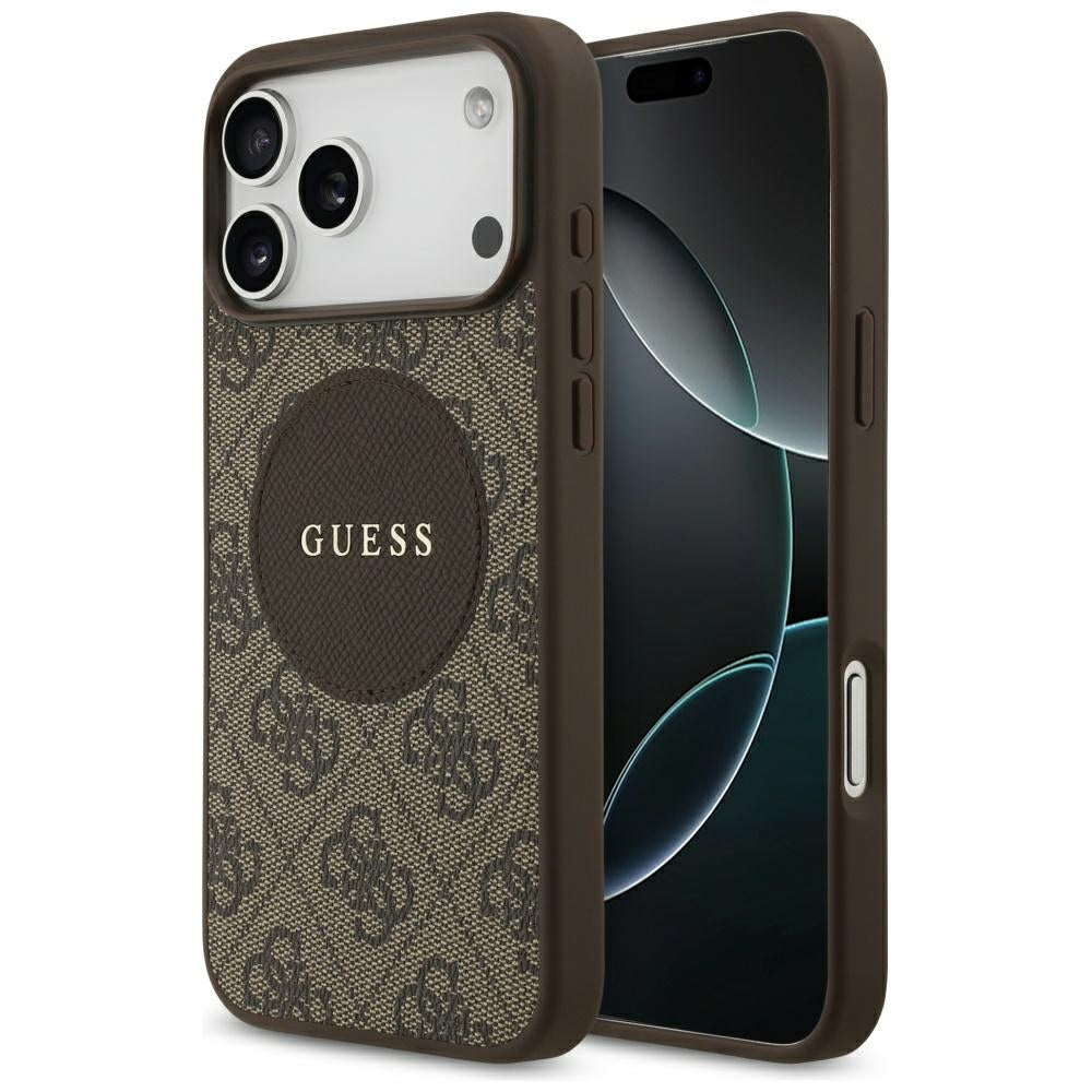Custodia MagSafe per Apple iPhone 17 Pro, Guess, 4G Circle Classic Logo, Marrone