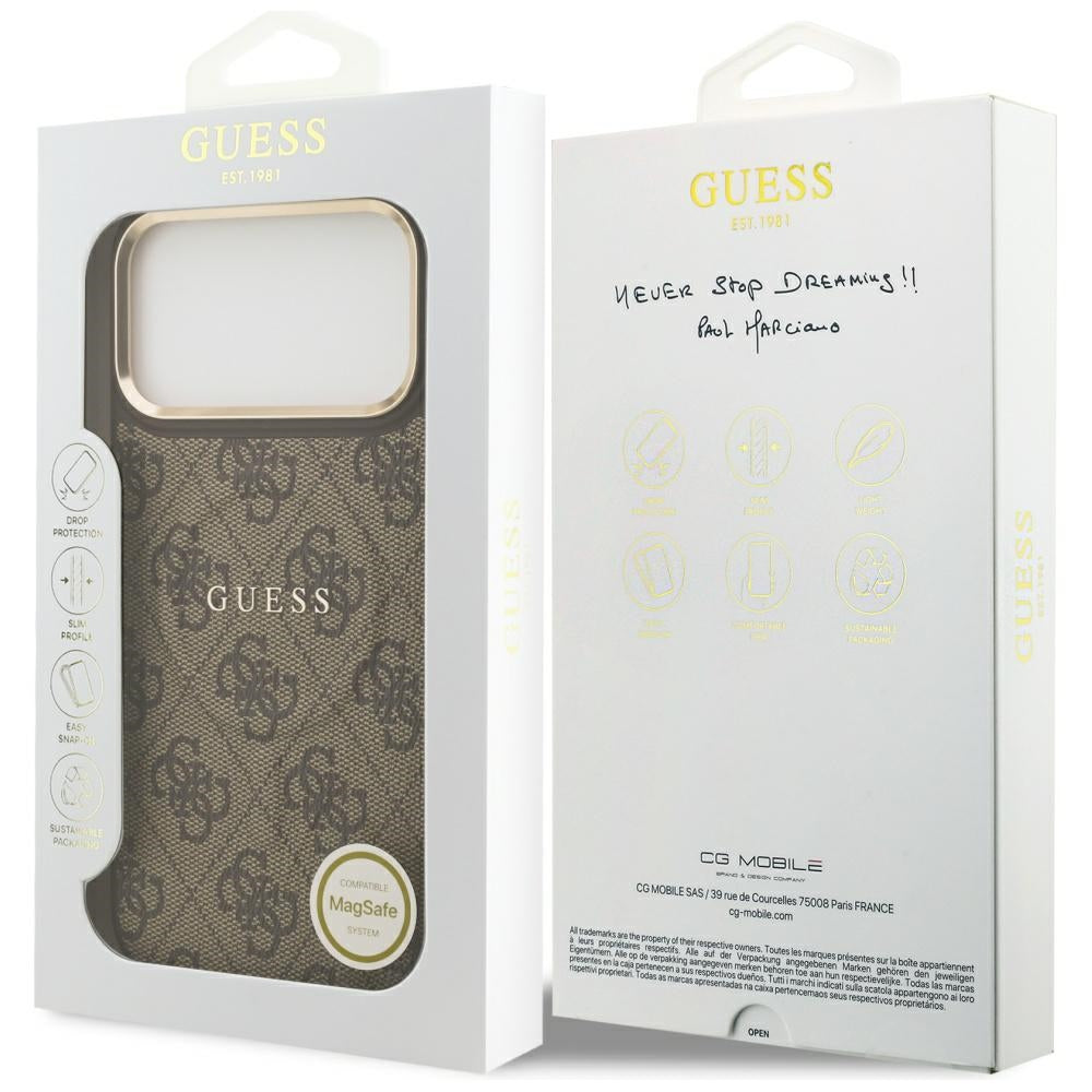Custodia MagSafe per Apple iPhone 17 Pro, Guess, 4G Classic, Marrone