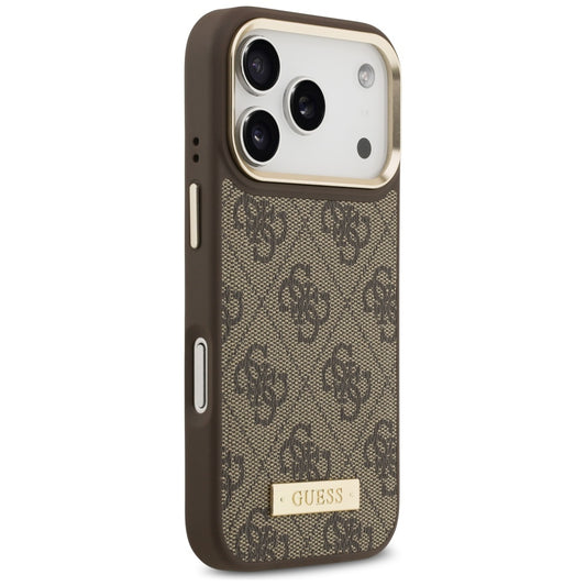 Custodia MagSafe per Apple iPhone 17 Pro, Guess, 4G Logo Plate, Marrone