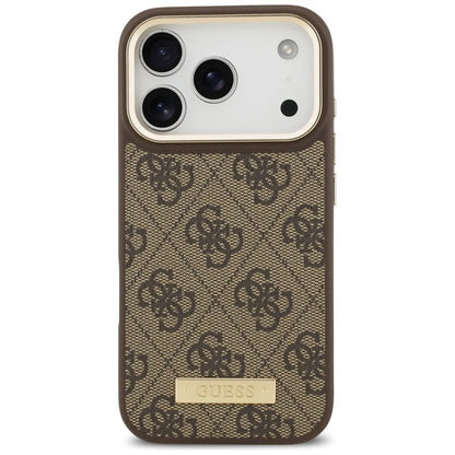 Custodia MagSafe per Apple iPhone 17 Pro, Guess, 4G Logo Plate, Marrone