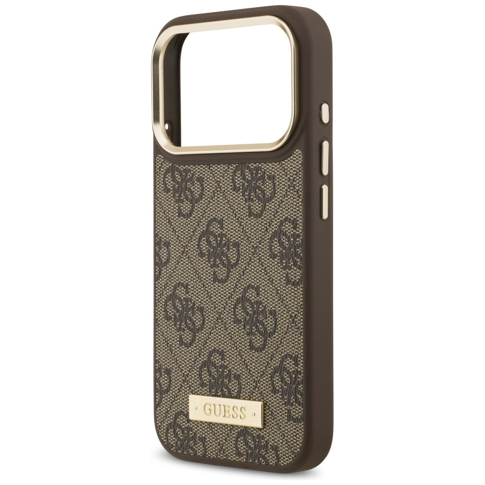 Custodia MagSafe per Apple iPhone 17 Pro, Guess, 4G Logo Plate, Marrone