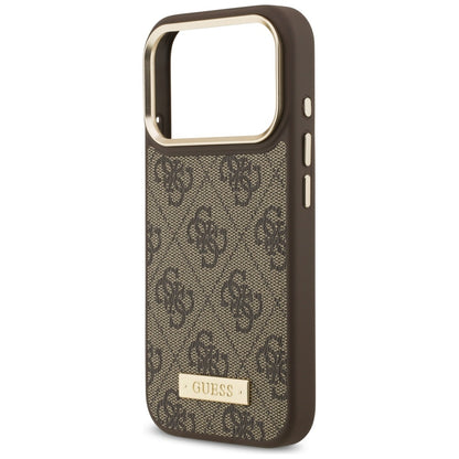 Custodia MagSafe per Apple iPhone 17 Pro, Guess, 4G Logo Plate, Marrone