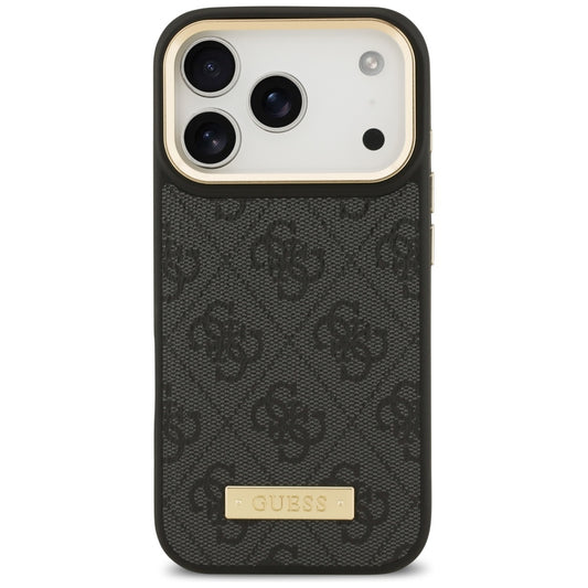 Custodia MagSafe per Apple iPhone 17 Pro, Guess, 4G Logo Plate, Nera