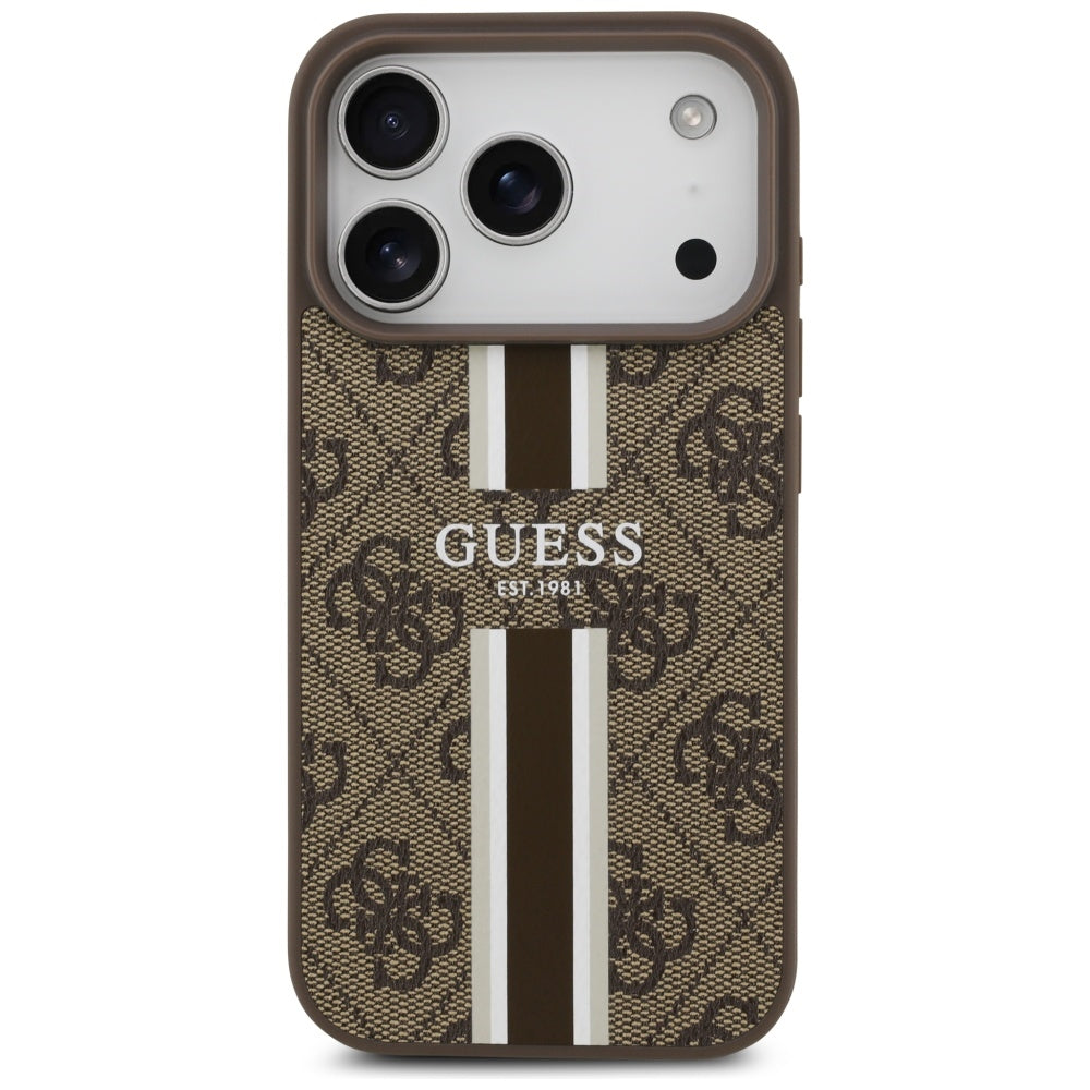 Custodia MagSafe per Apple iPhone 17 Pro, Guess, 4G Printed Stripes, Marrone