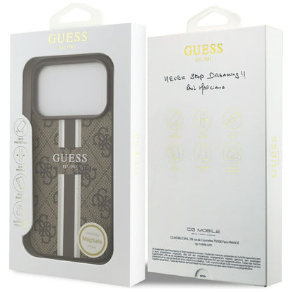 Custodia MagSafe per Apple iPhone 17 Pro, Guess, 4G Printed Stripes, Marrone