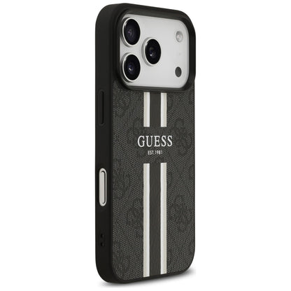 Custodia MagSafe per Apple iPhone 17 Pro, Guess, 4G Printed Stripes, Nera