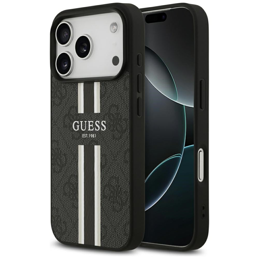 Custodia MagSafe per Apple iPhone 17 Pro, Guess, 4G Printed Stripes, Nera