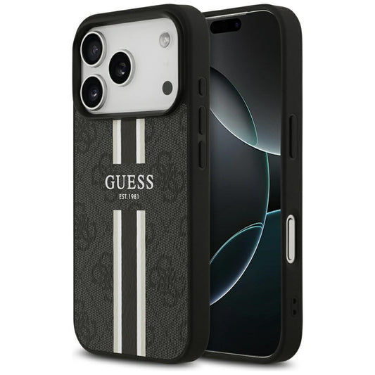 Custodia MagSafe per Apple iPhone 17 Pro, Guess, 4G Printed Stripes, Nera
