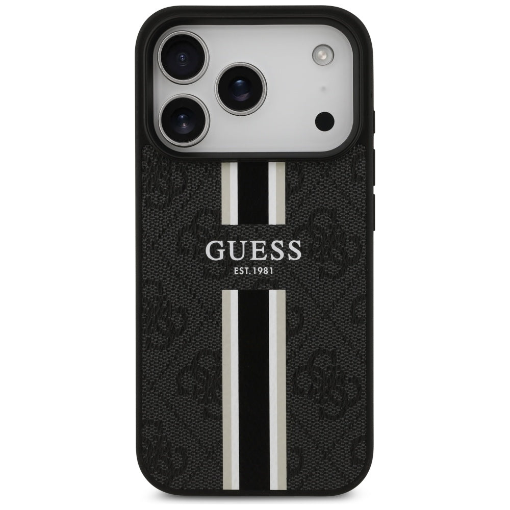 Custodia MagSafe per Apple iPhone 17 Pro, Guess, 4G Printed Stripes, Nera