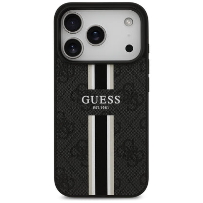 Custodia MagSafe per Apple iPhone 17 Pro, Guess, 4G Printed Stripes, Nera