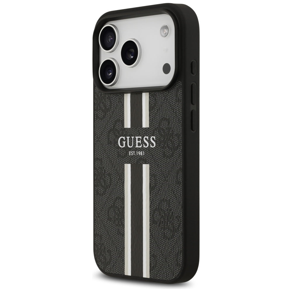 Custodia MagSafe per Apple iPhone 17 Pro, Guess, 4G Printed Stripes, Nera