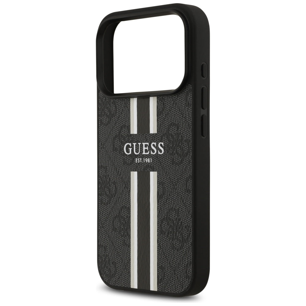 Custodia MagSafe per Apple iPhone 17 Pro, Guess, 4G Printed Stripes, Nera