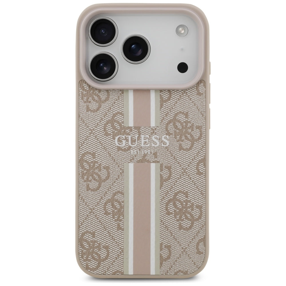 Custodia MagSafe per Apple iPhone 17 Pro, Guess, 4G Printed Stripes, Rosa