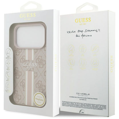 Custodia MagSafe per Apple iPhone 17 Pro, Guess, 4G Printed Stripes, Rosa