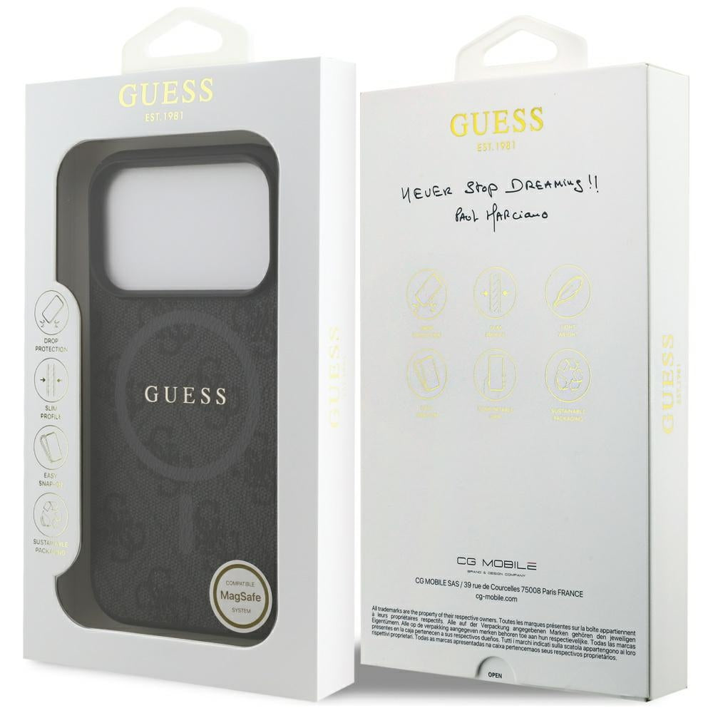 Custodia MagSafe per Apple iPhone 17 Pro, Guess, 4G Ring Classic Logo, Nera