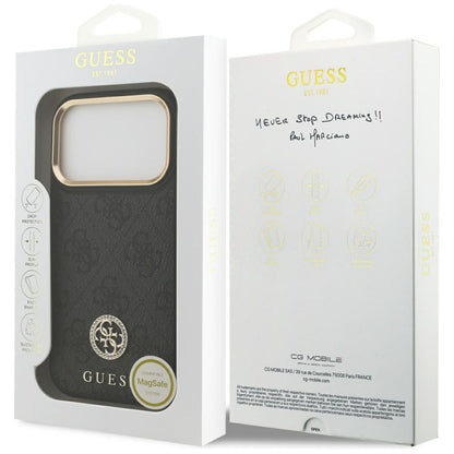 Custodia MagSafe per Apple iPhone 17 Pro, Guess, Logo Strass 4G, Nera
