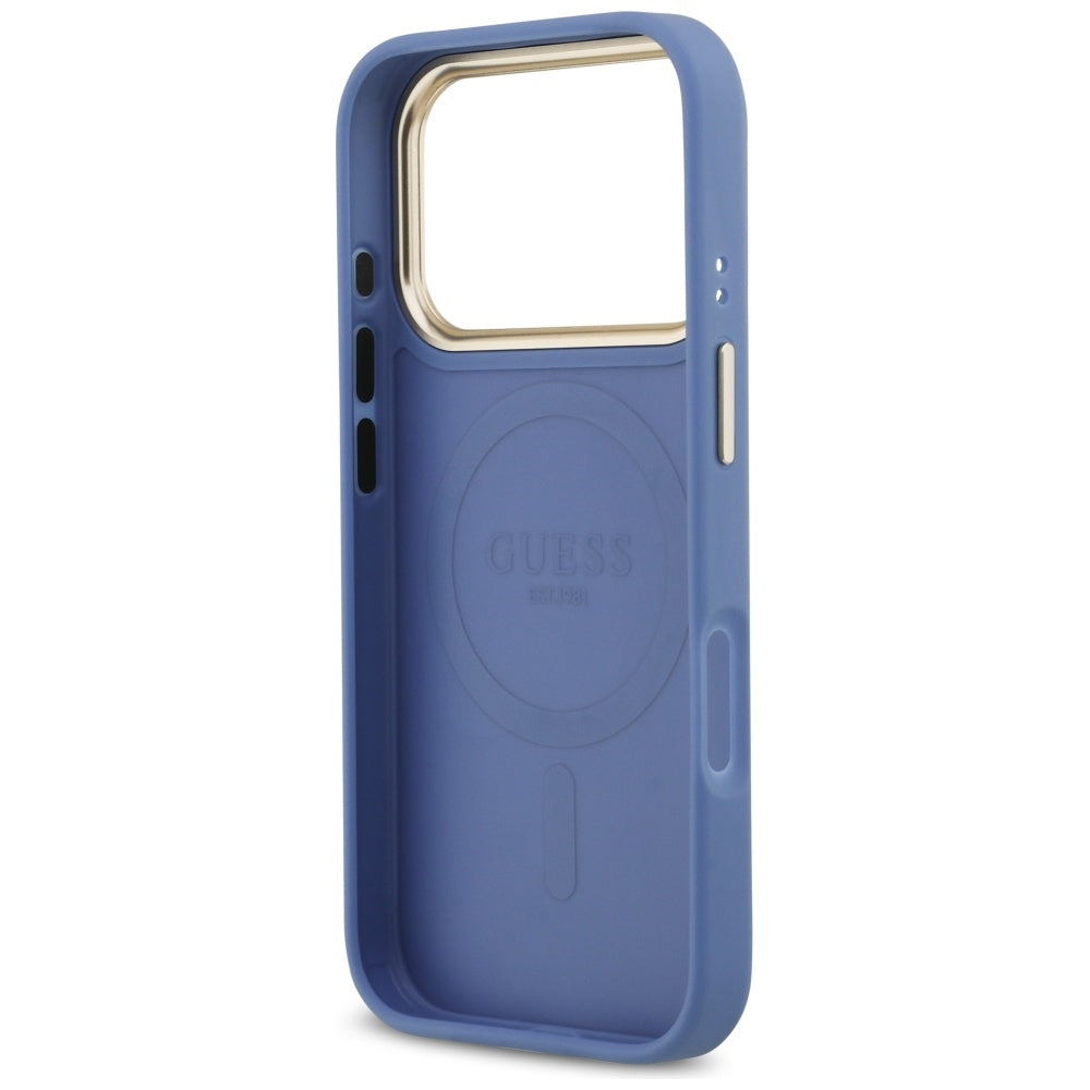 Custodia MagSafe per Apple iPhone 17 Pro, Guess, 4G Stripe, Blu