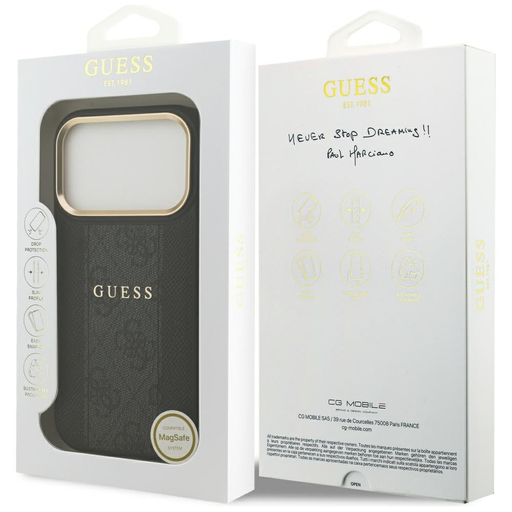 Custodia MagSafe per Apple iPhone 17 Pro, Guess, 4G Stripe, Nera