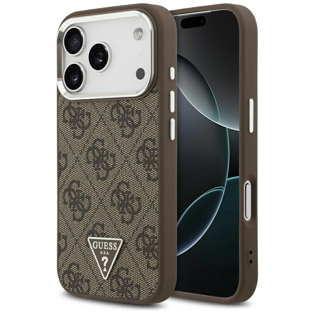 Custodia MagSafe per Apple iPhone 17 Pro, Guess, Logo Triangolo 4G, Marrone Argentato