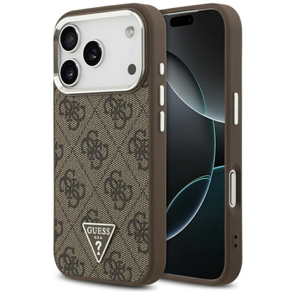 Custodia MagSafe per Apple iPhone 17 Pro, Guess, Logo Triangolo 4G, Marrone Argentato