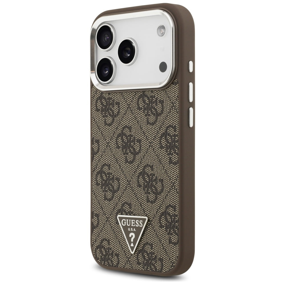 Custodia MagSafe per Apple iPhone 17 Pro, Guess, Logo Triangolo 4G, Marrone Argentato