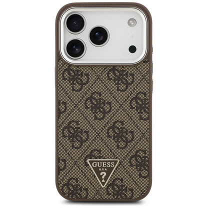 Custodia MagSafe per Apple iPhone 17 Pro, Guess, Logo Triangolo 4G, Marrone Argentato