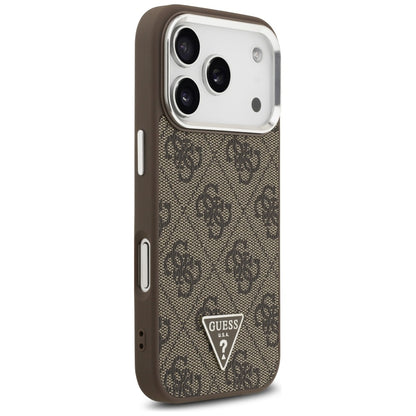 Custodia MagSafe per Apple iPhone 17 Pro, Guess, Logo Triangolo 4G, Marrone Argentato