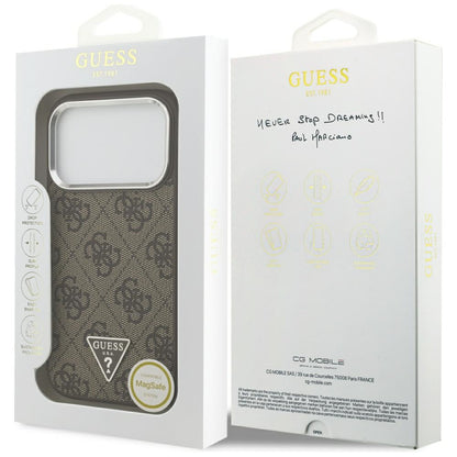 Custodia MagSafe per Apple iPhone 17 Pro, Guess, Logo Triangolo 4G, Marrone Argentato