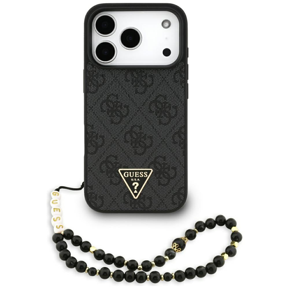 Custodia MagSafe per Apple iPhone 17 Pro, Guess, 4G Triangle Logo con Cinturino, Nera