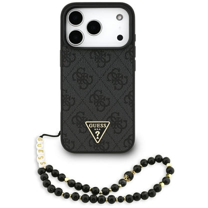 Custodia MagSafe per Apple iPhone 17 Pro, Guess, 4G Triangle Logo con Cinturino, Nera