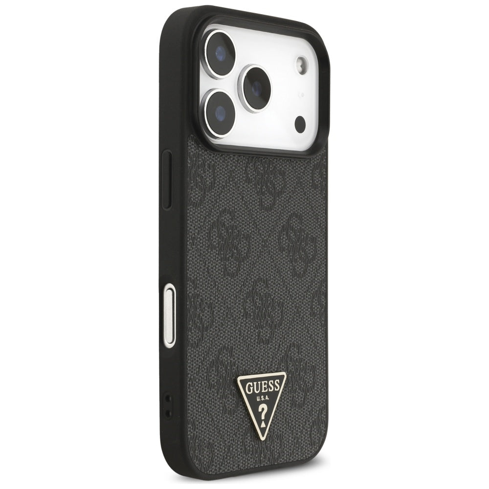 Custodia MagSafe per Apple iPhone 17 Pro, Guess, 4G Triangle Logo con Cinturino, Nera
