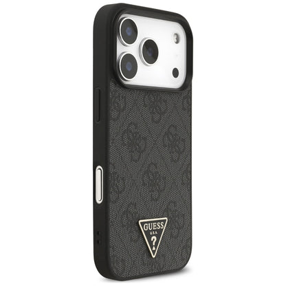 Custodia MagSafe per Apple iPhone 17 Pro, Guess, 4G Triangle Logo con Cinturino, Nera