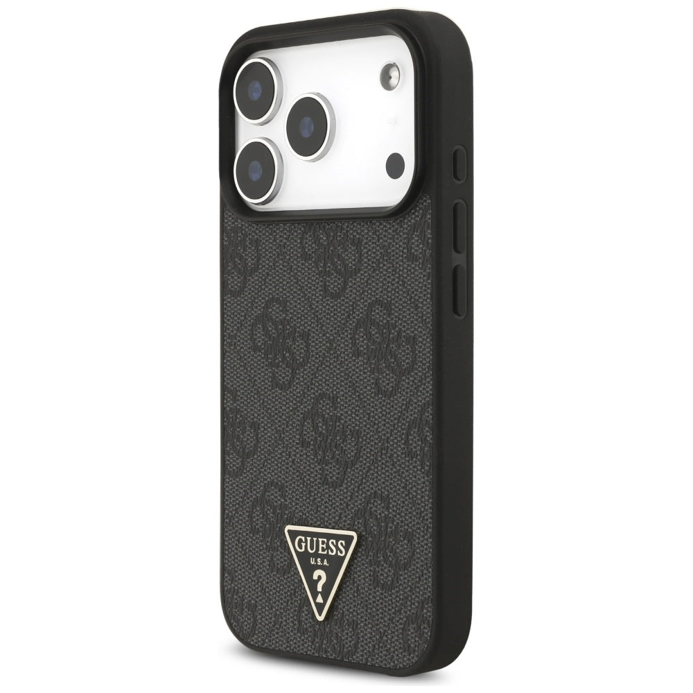 Custodia MagSafe per Apple iPhone 17 Pro, Guess, 4G Triangle Logo con Cinturino, Nera