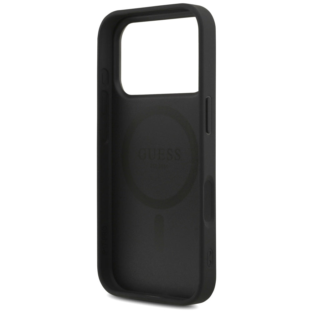 Custodia MagSafe per Apple iPhone 17 Pro, Guess, 4G Triangle Logo con Cinturino, Nera