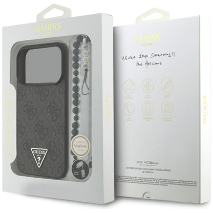 Custodia MagSafe per Apple iPhone 17 Pro, Guess, 4G Triangle Logo con Cinturino, Nera