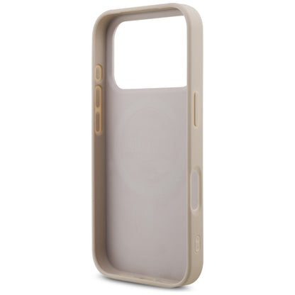 Custodia MagSafe per Apple iPhone 17 Pro, Guess, Logo Triangolo 4G con Cinturino di Perle, Rosa
