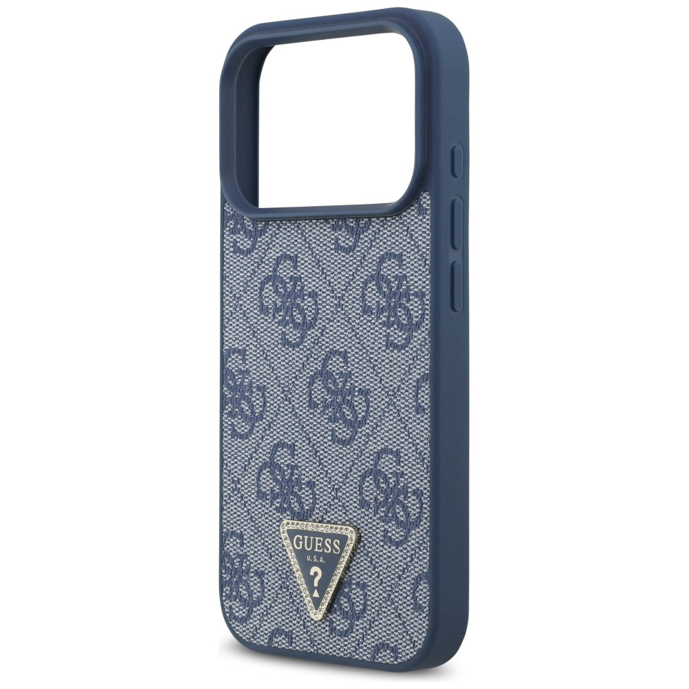Custodia MagSafe per Apple iPhone 17 Pro, Guess, 4G Triangle Strass, Blu