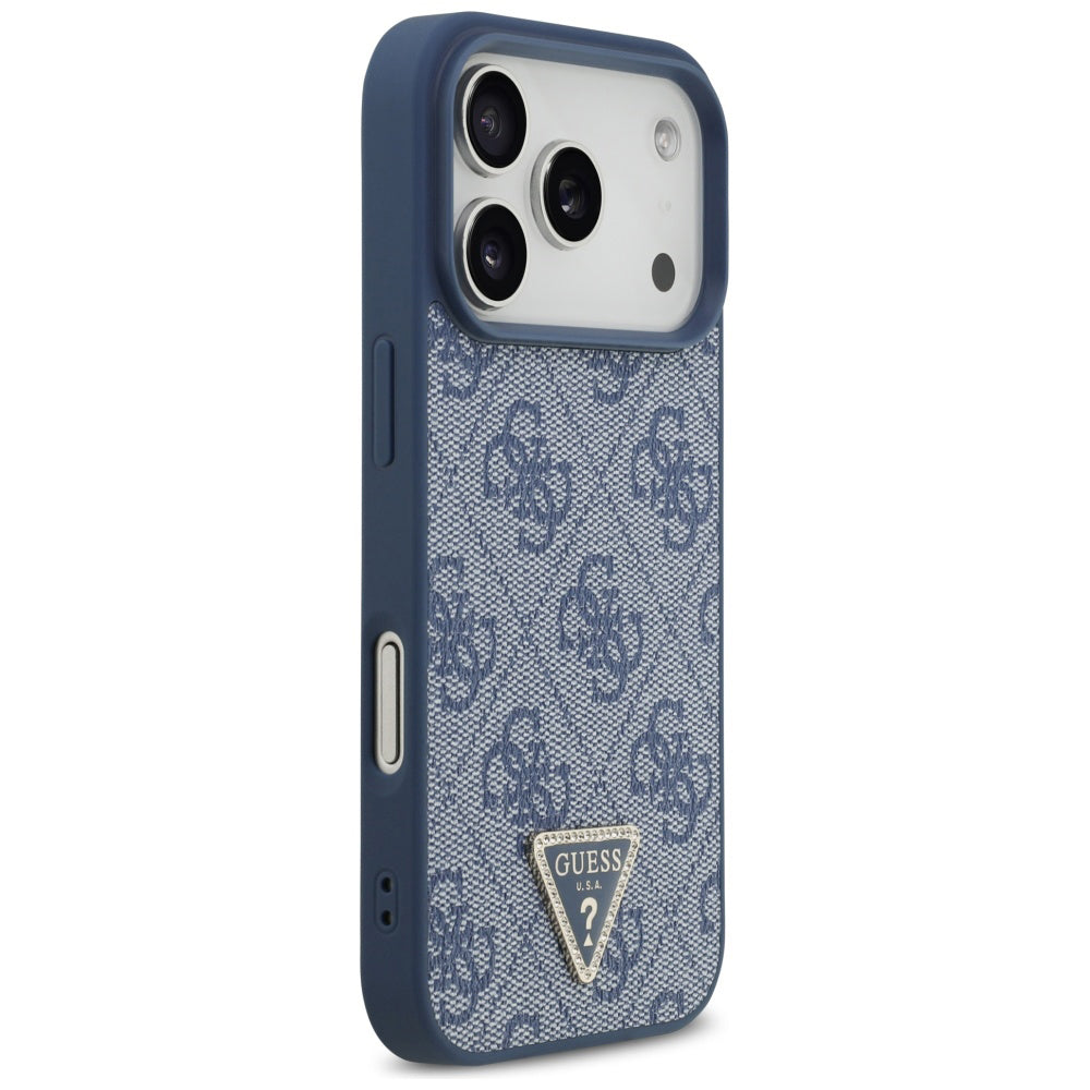 Custodia MagSafe per Apple iPhone 17 Pro, Guess, 4G Triangle Strass, Blu