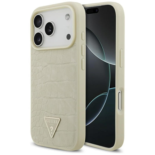 Custodia MagSafe per Apple iPhone 17 Pro, Guess, Logo Triangolo Croco, Dorata