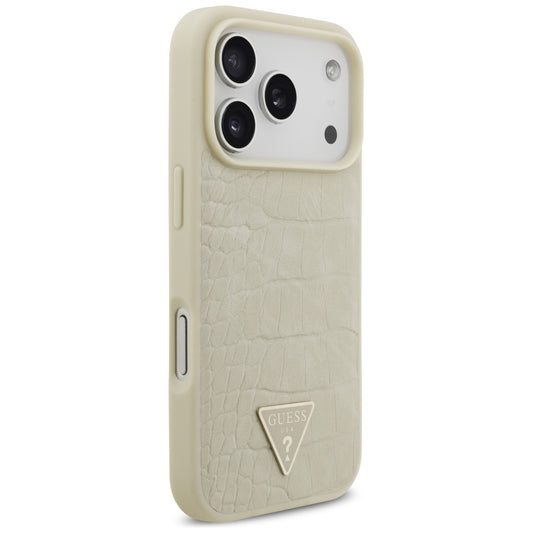 Custodia MagSafe per Apple iPhone 17 Pro, Guess, Logo Triangolo Croco, Dorata