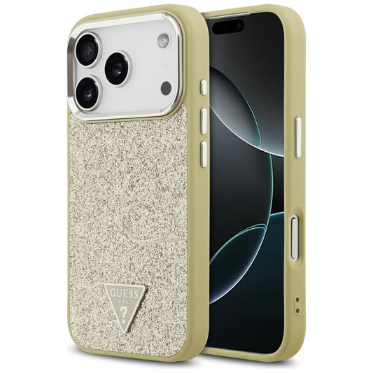 Custodia MagSafe per Apple iPhone 17 Pro, Guess, Glitter Triangle Logo, Dorata