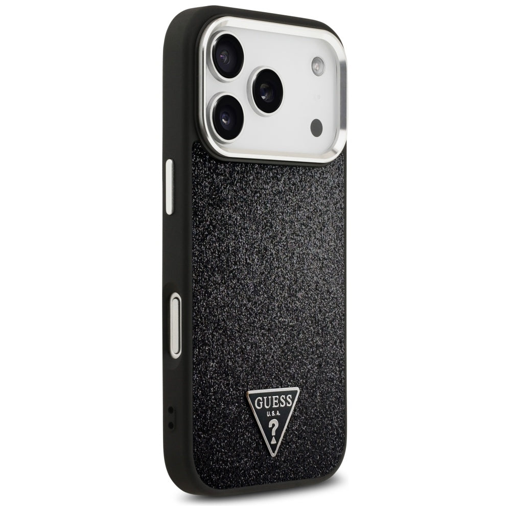 Custodia MagSafe per Apple iPhone 17 Pro, Guess, Glitter Triangle Logo, Nera