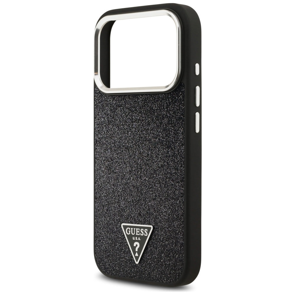 Custodia MagSafe per Apple iPhone 17 Pro, Guess, Glitter Triangle Logo, Nera