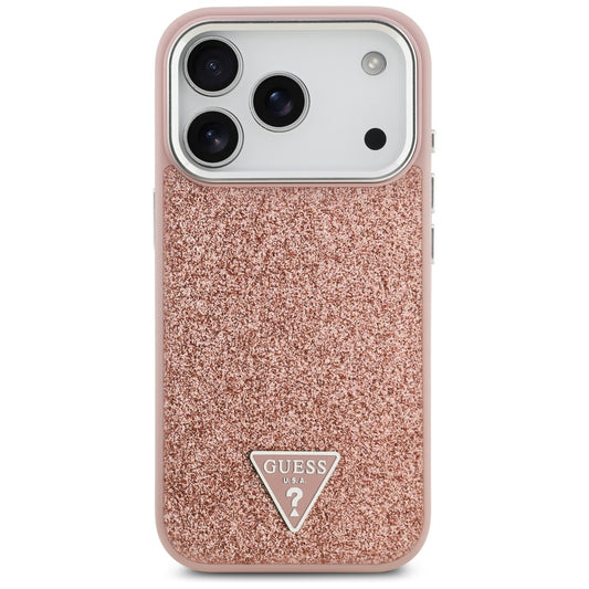 Custodia MagSafe per Apple iPhone 17 Pro, Guess, Glitter Triangle Logo, Rosa
