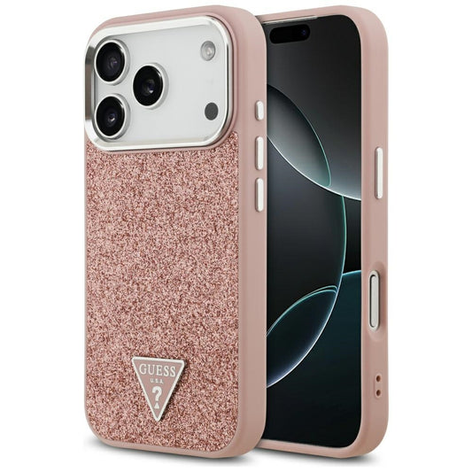 Custodia MagSafe per Apple iPhone 17 Pro, Guess, Glitter Triangle Logo, Rosa
