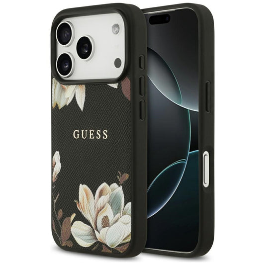 Custodia MagSafe per Apple iPhone 17 Pro, Guess, Grained Flowers, Nera