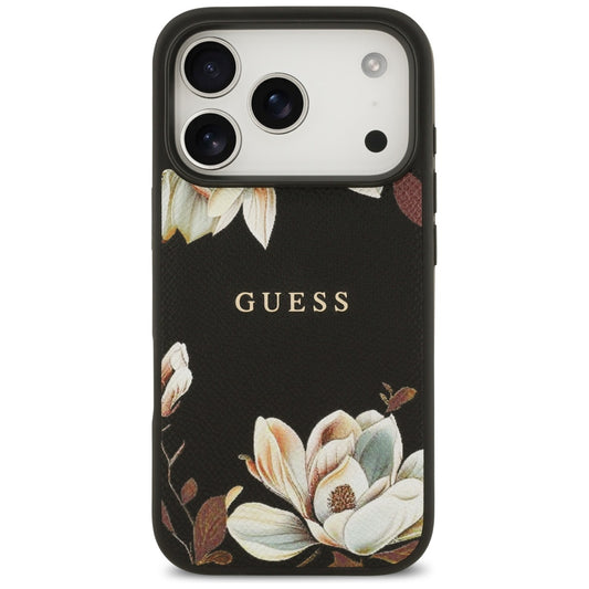 Custodia MagSafe per Apple iPhone 17 Pro, Guess, Grained Flowers, Nera
