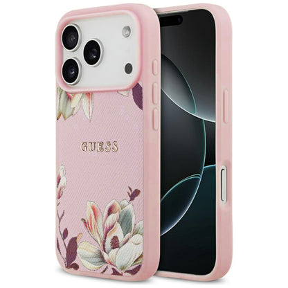 Custodia MagSafe per Apple iPhone 17 Pro, Guess, Grained Flowers, Rosa